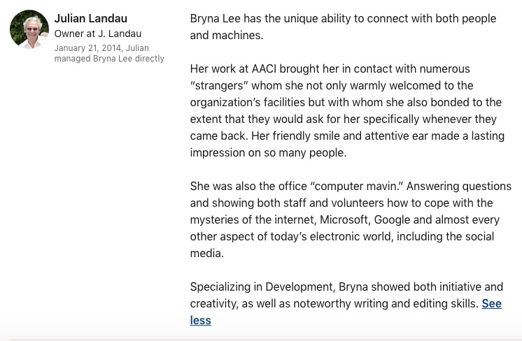 Julie Landau’s recommendation on LinkedIn.